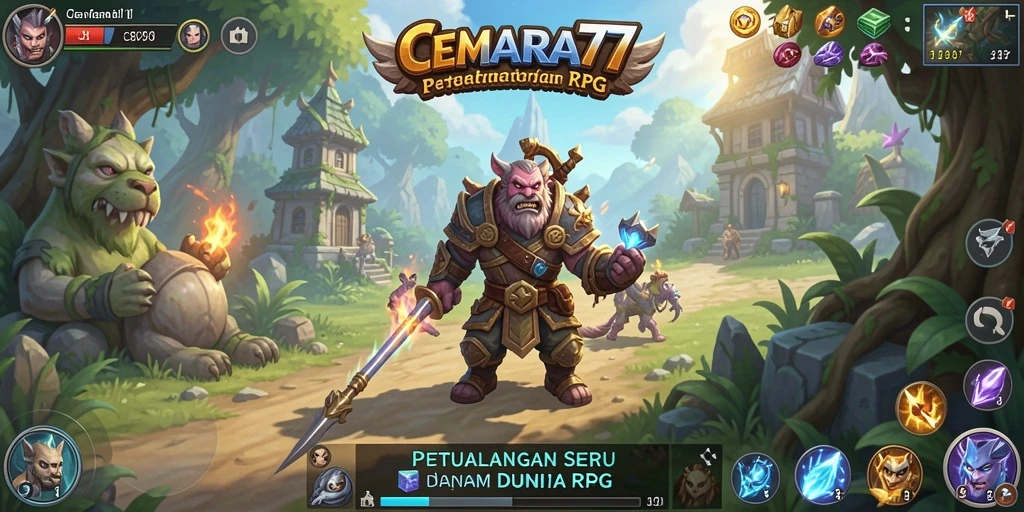 Screenshot gameplay CEMARA77 menunjukkan karakter bertarung melawan monster.