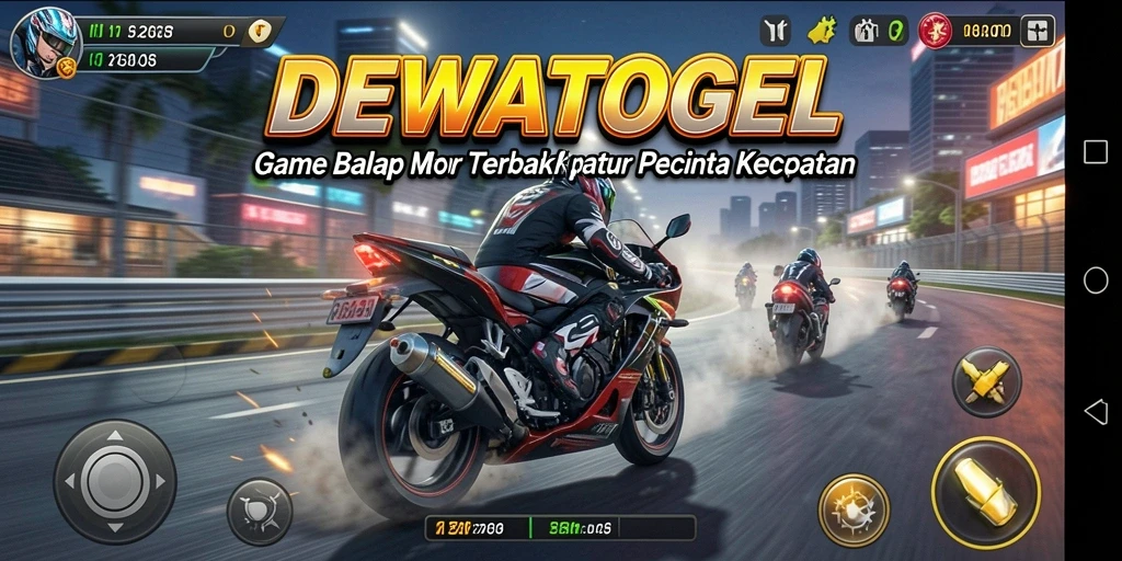 Gameplay seru DEWATOGEL yang menampilkan balapan motor cepat.