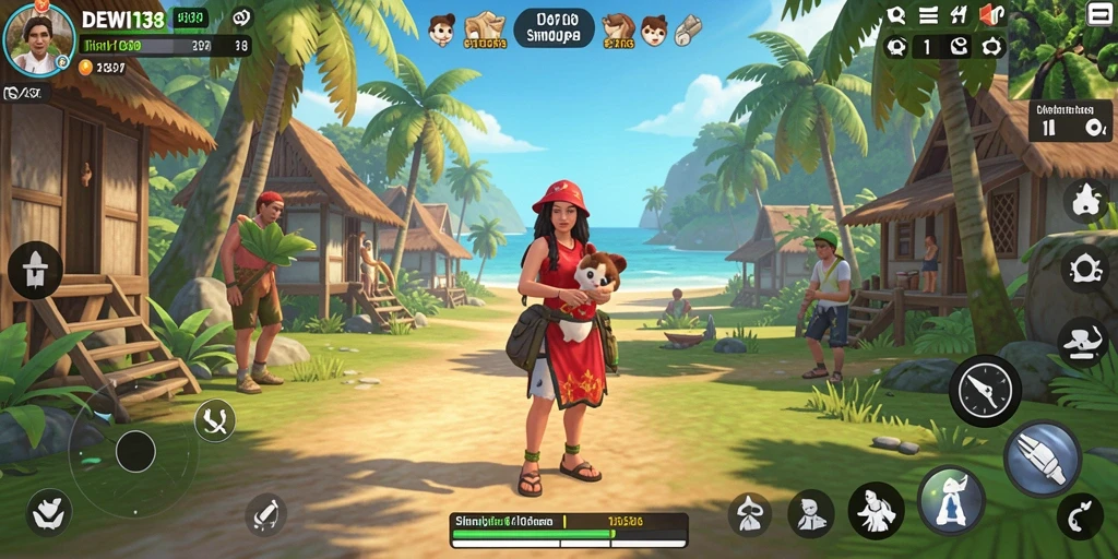 Screenshot utama DEWI138 menampilkan gameplay interaktif dan karakter yang beragam.