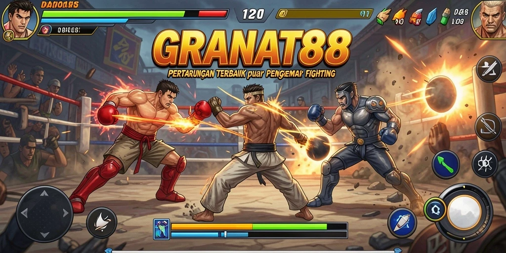 Menggambarkan aksi pertarungan dalam game Fighting yang menegangkan.