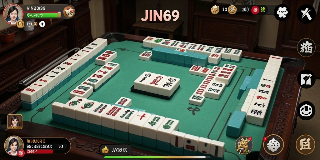 Tampilan gameplay seru JIN69 dalam permainan Mahjong.
