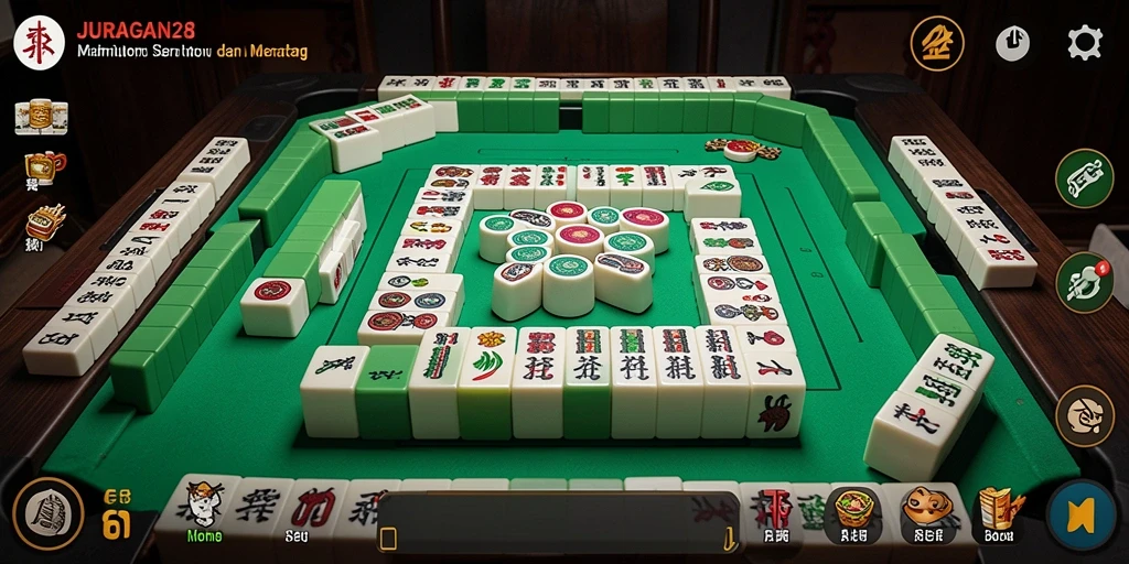 Screenshot menampilkan gameplay seru JURAGAN28 dengan suasana Mahjong yang menantang.