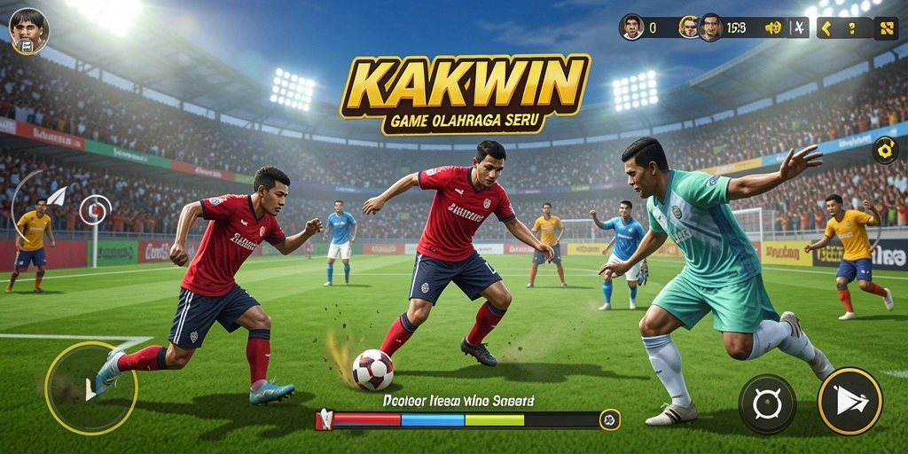 Screenshot utama KAKWIN menampilkan aksi seru dalam game olahraga.