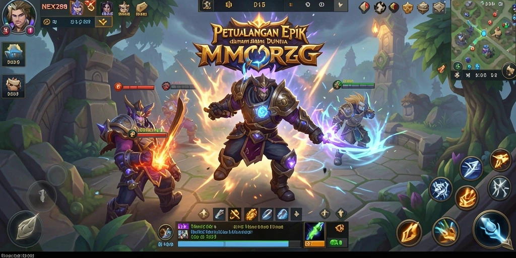 Tampilan gameplay seru dalam NEX288 yang menggambarkan pertarungan dalam dunia MMORPG.