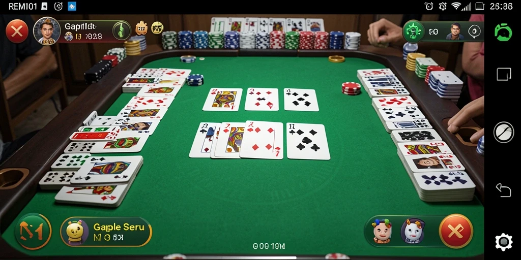 Screenshot gameplay REMI101 menampilkan suasana seru permainan Gaple.