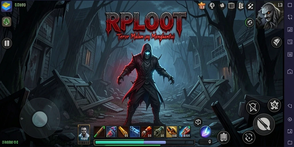 Tampilan gameplay menyeramkan di RPLOOT dengan suasana gelap.