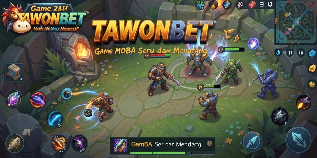 Tampilan screenshot utama TAWONBET dengan aksi seru di medan pertempuran MOBA.